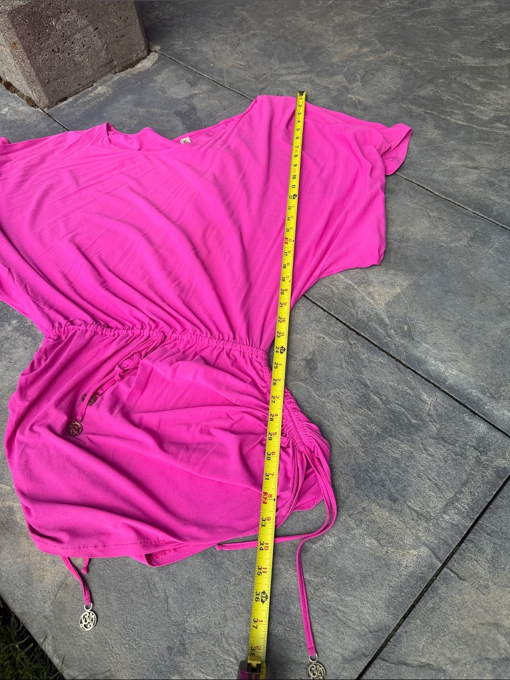 Luli Fama size MED coverup. Bright Pink Drawstring Waist Tunic Top - Picture 3 of 8